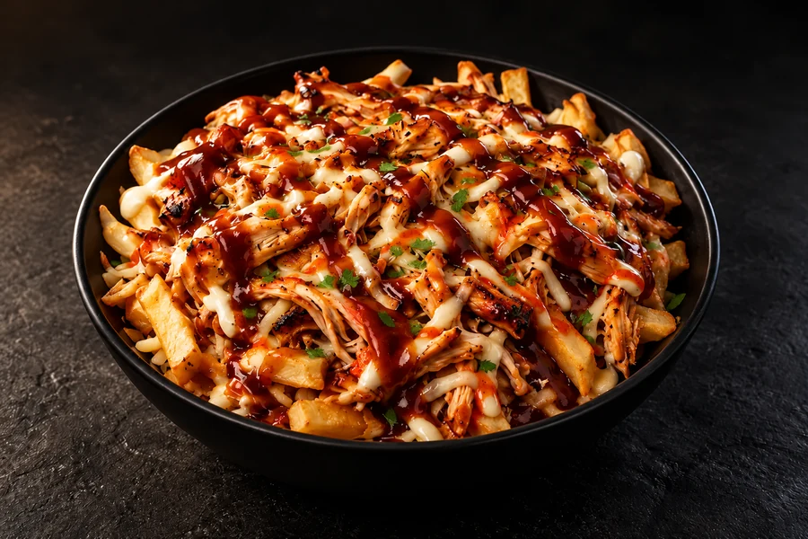 Small Chicken Chippies with parsley garnish and spicy sauce